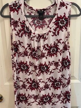 Ann Taylor White Tank with Burgundy Floral Motif
